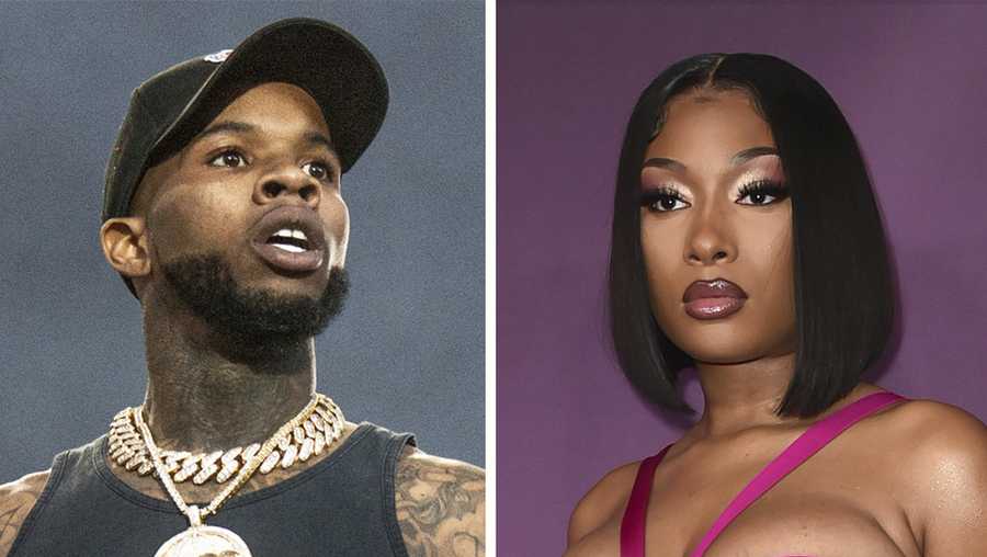 FILE - This combo image shows Tory Lanez performing at the Festival d&apos;ete de Quebec, July 11, 2018, in Quebec City, Canada, left, and Megan Thee Stallion at the premiere of &quot;P-Valley,&quot; June 2, 2022, in Los Angeles. (Photos by Amy Harris, left, Richard Shotwell/Invision/AP, File)