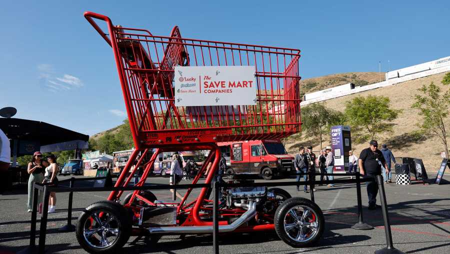 SONOMA, CA - JUNE 09: The Save Mart basket car on display in the Fan Zone before the start of the Toyota/Save Mart 350 NASCAR Cup Series race on July 9, 2024, at Sonoma Raceway in Sonoma, CA. (Photo by Bob Kupbens/Sonoma Raceway/Icon Sportswire via Getty Images)