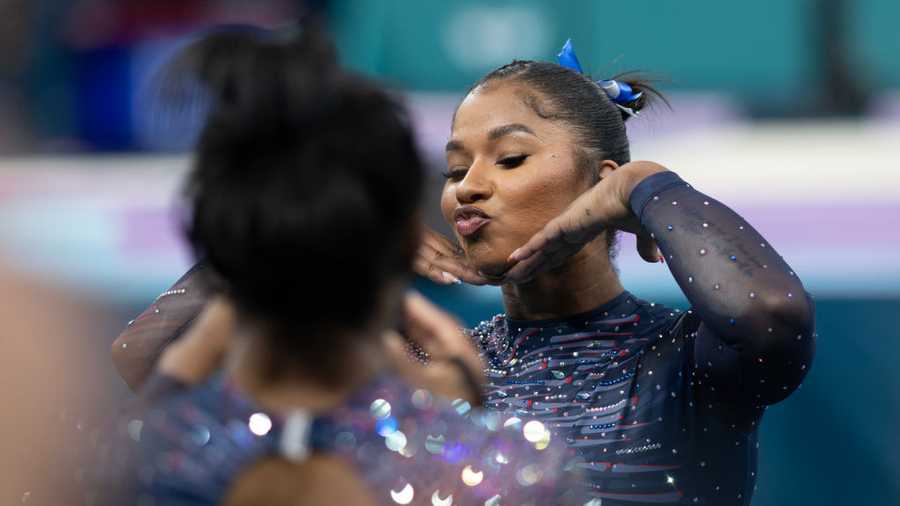 The Olympic Games-Paris 2024 PARIS, FRANCE: JULY 25: Simone Biles of the United States photographs Jordan Chiles of the United States after Artistic Gymnastics podium training at the Bercy Arena, in preparation for the Paris 2024 Summer Olympic Games on July 25th, 2024 in Paris, France. (Photo by Tim Clayton/Corbis via Getty Images)