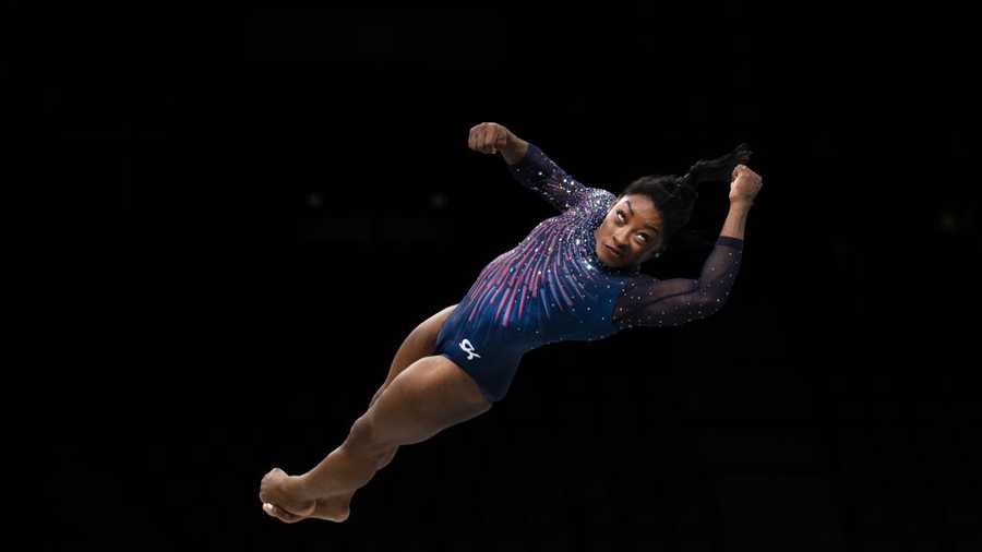 The Olympic Games-Paris 2024 PARIS, FRANCE: JULY 25: Simone Biles of the United States performs a vault during Artistic Gymnastics podium training at the Bercy Arena, in preparation for the Paris 2024 Summer Olympic Games on July 25th, 2024 in Paris, France. (Photo by Tim Clayton/Corbis via Getty Images)