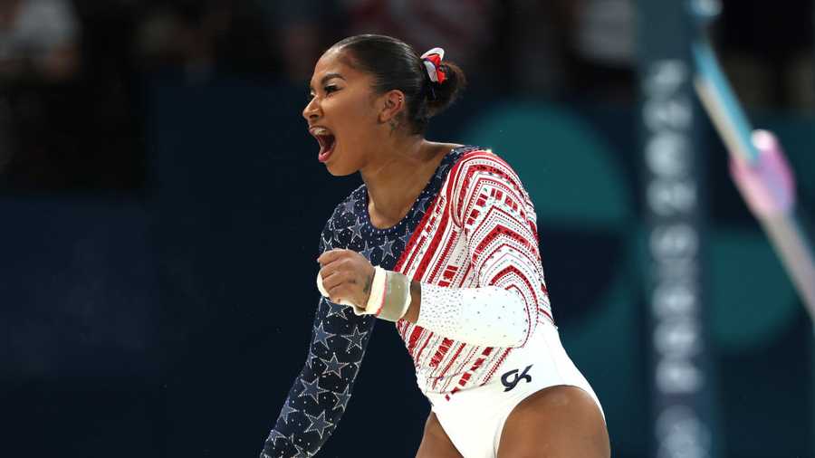 Artistic Gymnastics - Olympic Games Paris 2024: Day 4 PARIS, FRANCE - JULY 30: Jordan Chiles of Team United States reacts after finishing her routine on the uneven bars during the Artistic Gymnastics Women's Team Final on day four of the Olympic Games Paris 2024 at Bercy Arena on July 30, 2024 in Paris, France. (Photo by Naomi Baker/Getty Images)