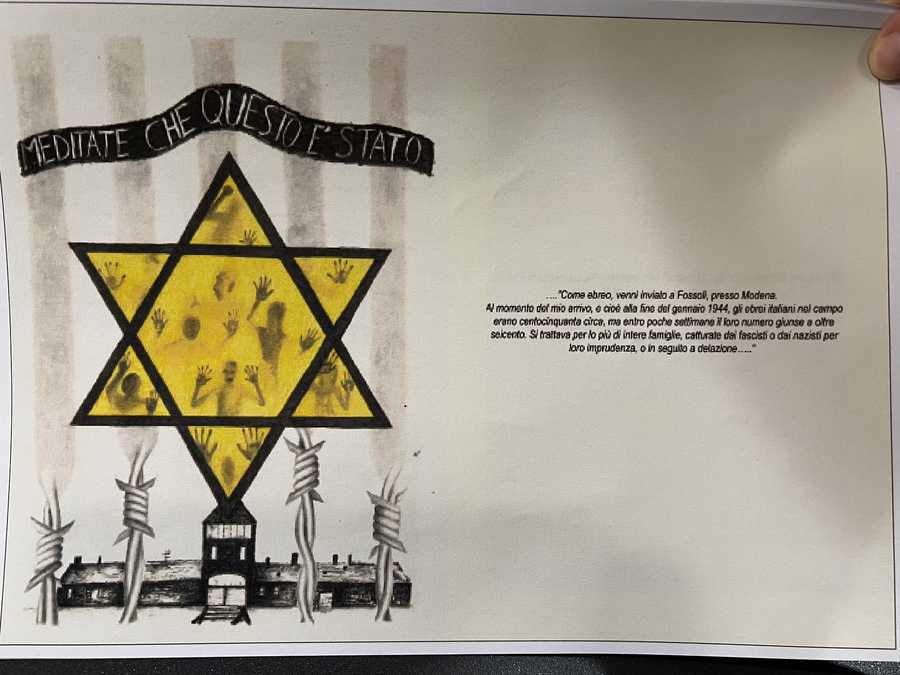 A photo of a concentration camp with a Jewish yellow star. A photo of a concentration camp with a Jewish yellow star.