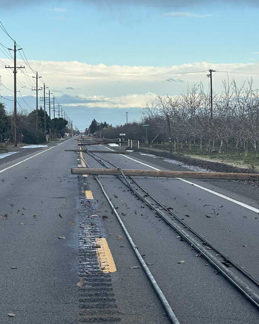 Poles knocked down Parts of Highway 132 are closed in Modesto because of telephone poles that got knocked over. CHP said that 41 poles were knocked down.
